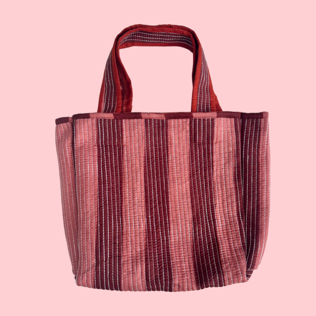 THE MINI TOTE [CACAO STRIPES + GINGER GINGHAM]