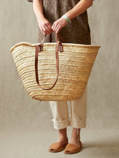 Handmade Straw Bag with Leather Handles, French Market Bag