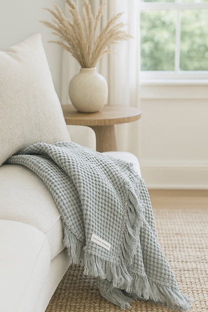 Organic Cotton Rustic Waffle Throw Blanket - Light Grey