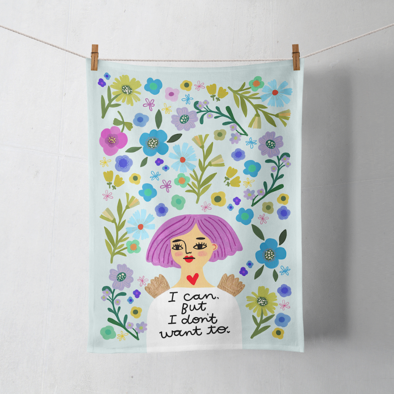 I Can, But I Don't Want To Grumpy Angel Tea Towel