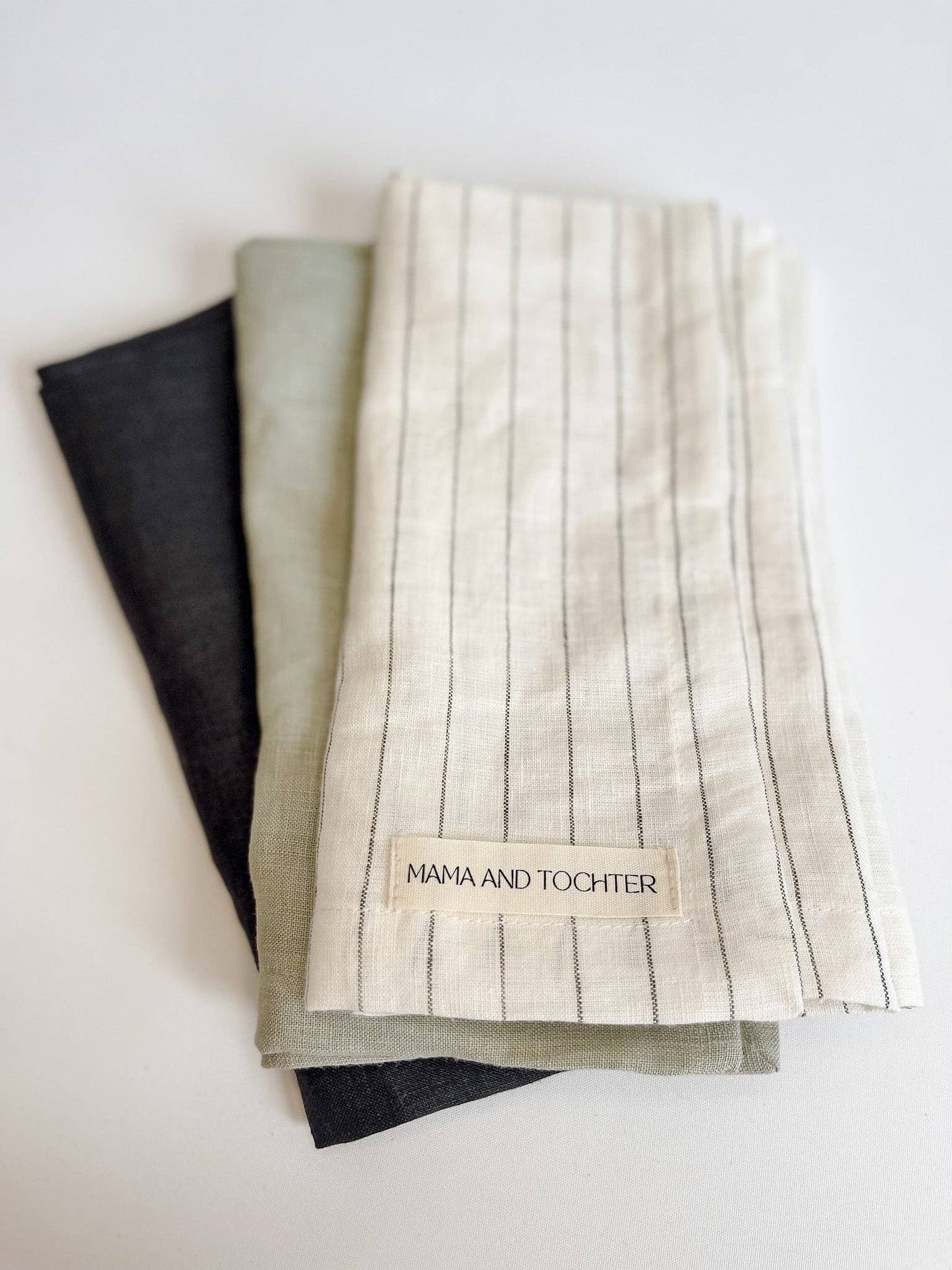 Pure French Linen Tea Towel - Olive Stripe