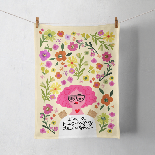 I'm a Fucking Delight Grumpy Angel Tea Towel