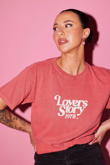 Heart Drop Hoops // red and pink on gold