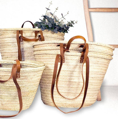 Handmade Straw Bag with Leather Handles, French Market Bag