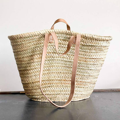 Handmade Straw Bag with Leather Handles, French Market Bag