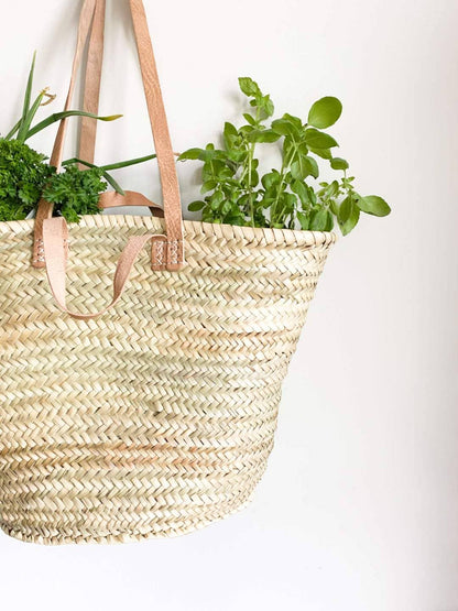 Handmade Straw Bag with Leather Handles, French Market Bag