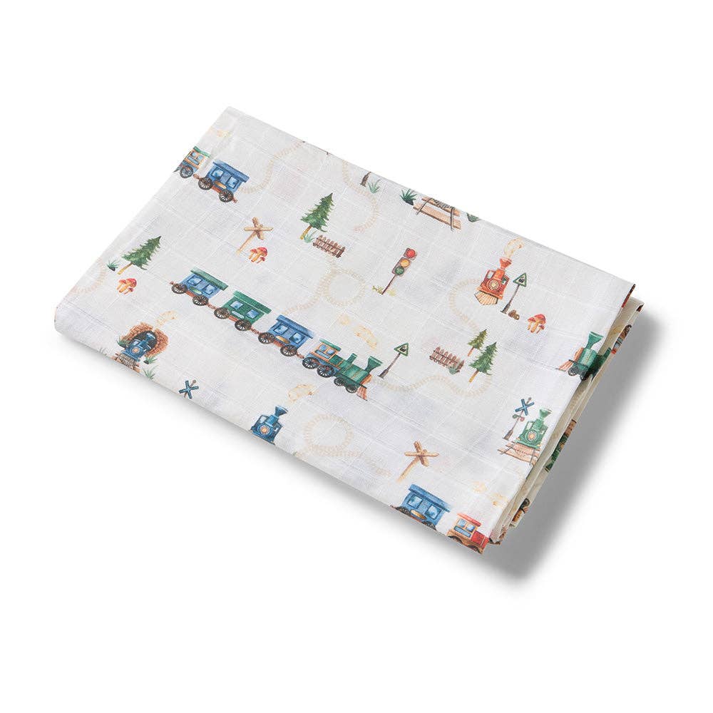 Trains Organic Muslin Wrap