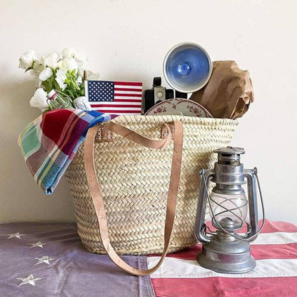 Handmade Straw Bag with Leather Handles, French Market Bag