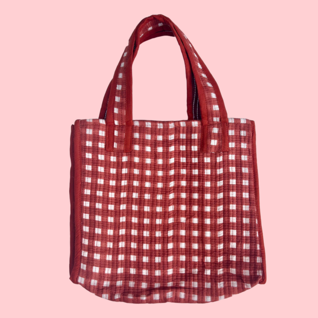 THE MINI TOTE [CACAO STRIPES + GINGER GINGHAM]