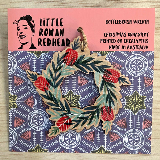 Bottlebrush Wreath - Wooden Christmas Ornament