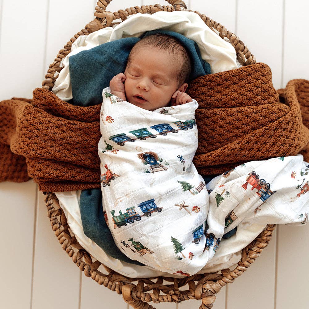 Trains Organic Muslin Wrap
