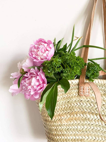 Handmade Straw Bag with Leather Handles, French Market Bag