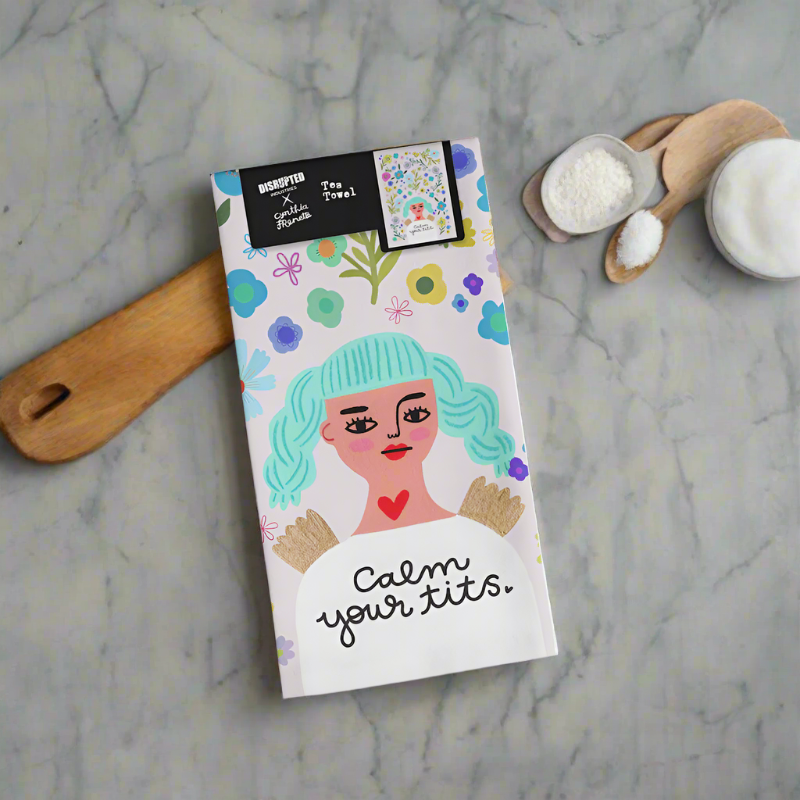 Calm Your Tits Grumpy Angel Tea Towel