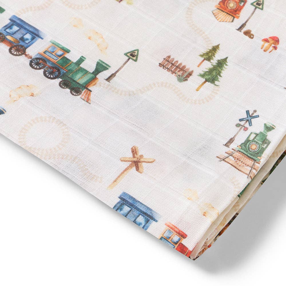 Trains Organic Muslin Wrap