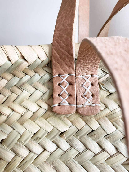 Handmade Straw Bag with Leather Handles, French Market Bag