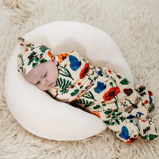 Vintage Insects & Flowers Organic Cotton Swaddle