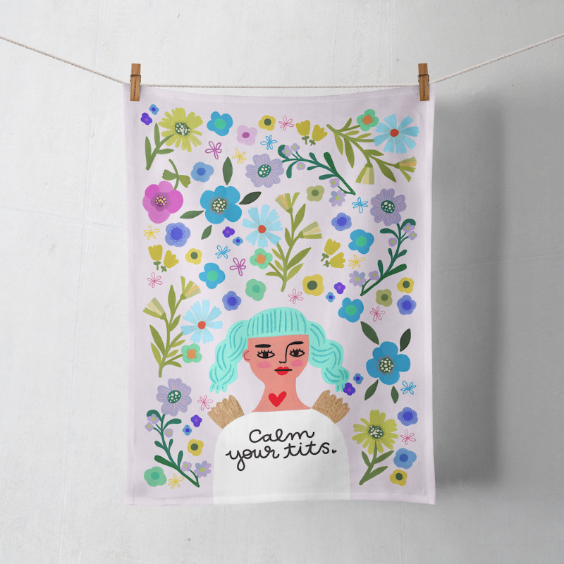 Calm Your Tits Grumpy Angel Tea Towel