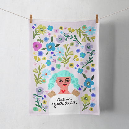 Calm Your Tits Grumpy Angel Tea Towel