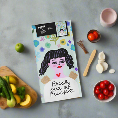 Fresh Out of Fucks Grumpy Angel Tea Towel