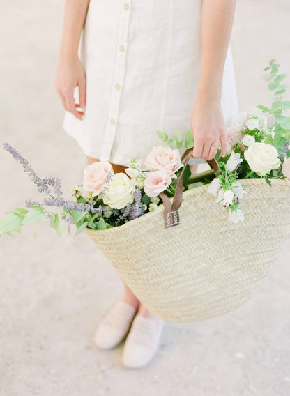 Handmade Straw Bag with Leather Handles, French Market Bag