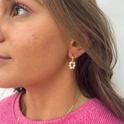 Mimi Mini Hoops // pearl white beaded on gold