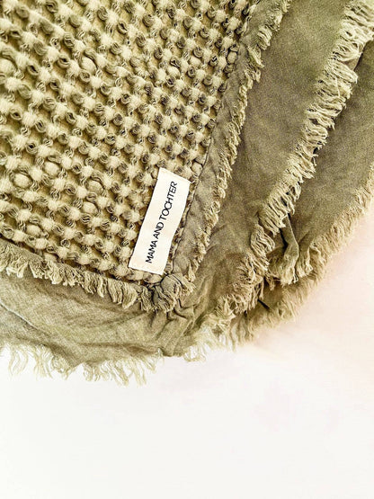 Organic Cotton Rustic Waffle Throw Blanket - Light Olive